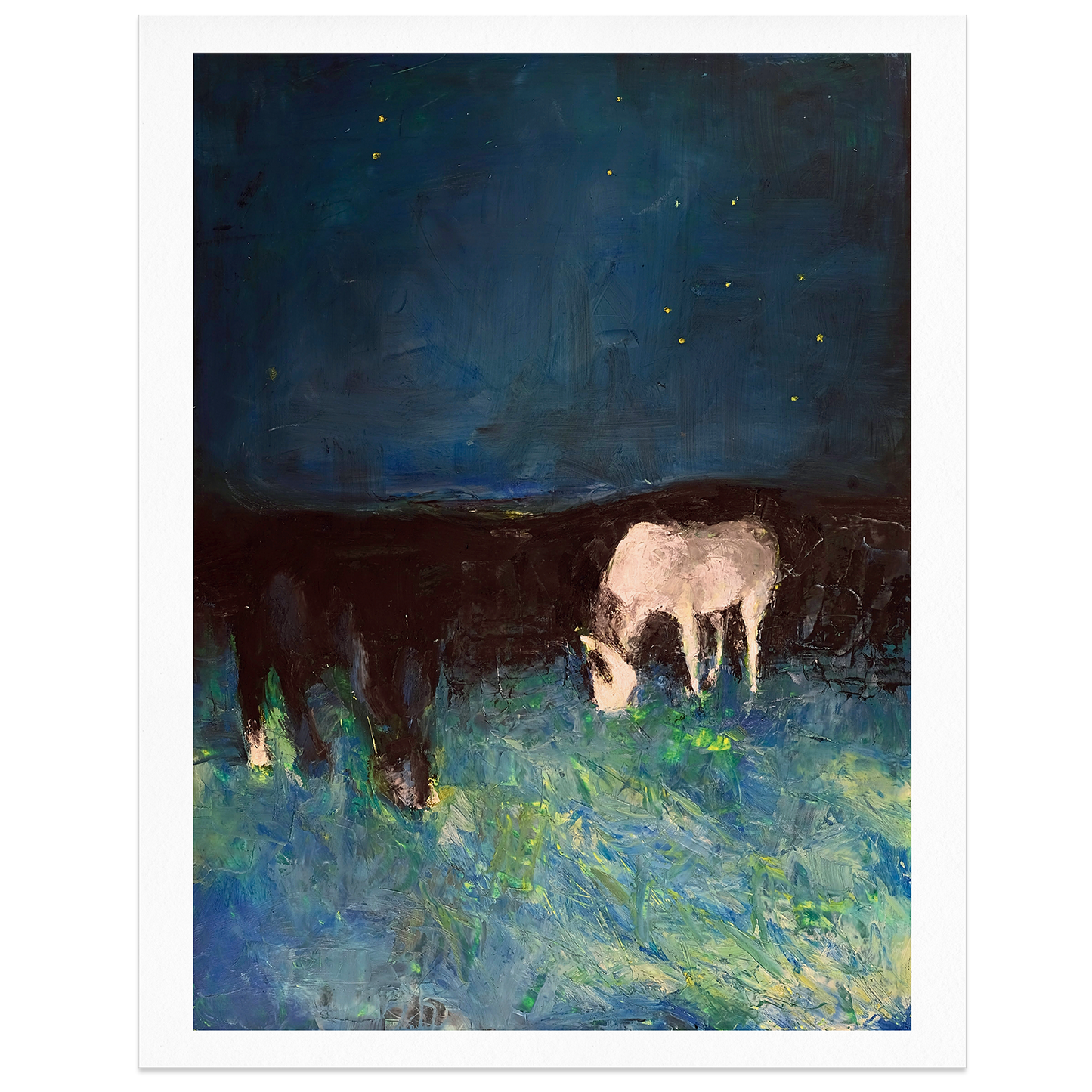 Horses Grazing In Porchlight Giclée Print