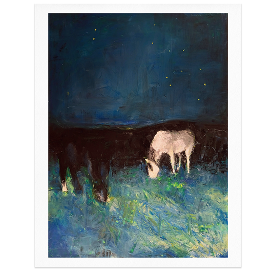 Horses Grazing In Porchlight Giclée Print